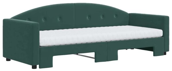 VidaXL sötétzöld kihúzható bársony heverő matraccal 80 x 200 cm