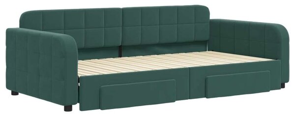 VidaXL sötétzöld kihúzható bársony heverő fiókkal 100 x 200 cm