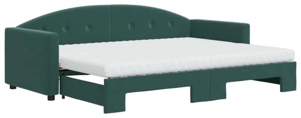 VidaXL sötétzöld kihúzható bársony heverő matraccal 80 x 200 cm