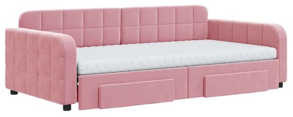 VidaXL rózsaszín kihúzható bársony heverő fiókkal 100 x 200 cm