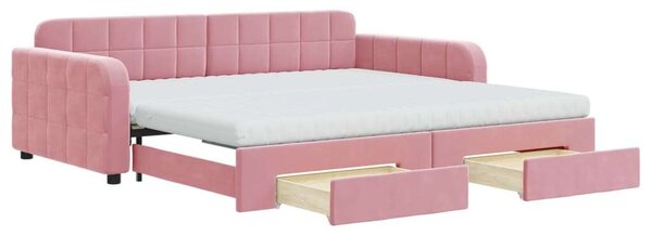 VidaXL rózsaszín kihúzható bársony heverő fiókkal 100 x 200 cm