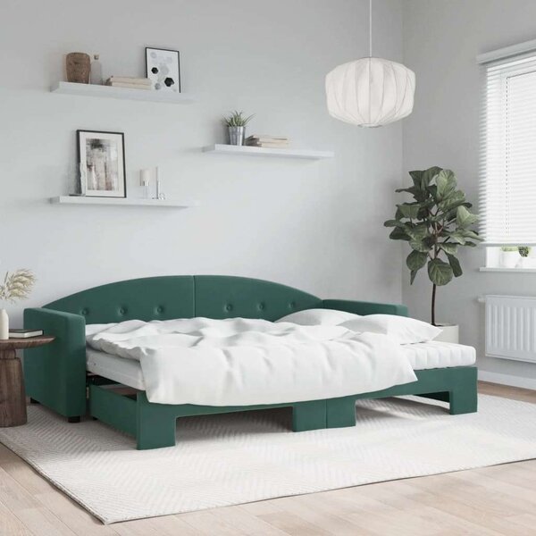VidaXL sötétzöld kihúzható bársony heverő matraccal 80 x 200 cm