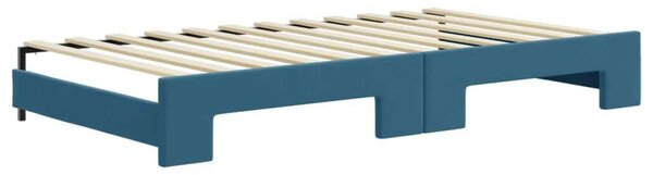 VidaXL kék kihúzható bársony heverő fiókkal 100 x 200 cm