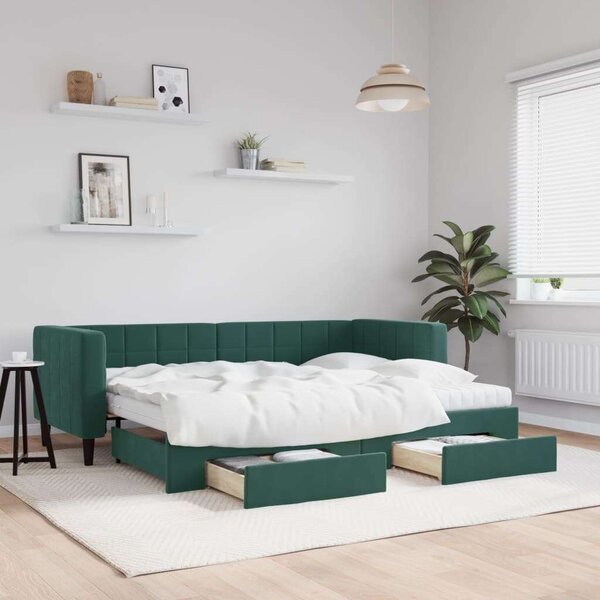 VidaXL sötétzöld kihúzható bársony heverő fiókkal 80 x 200 cm