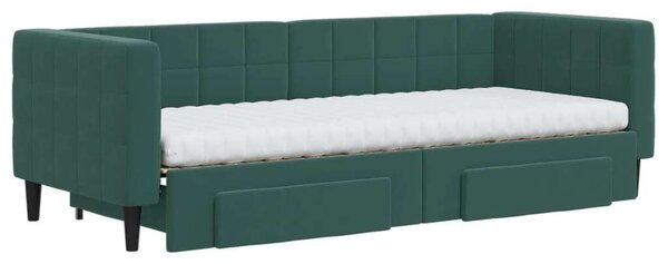 VidaXL sötétzöld kihúzható bársony heverő fiókkal 80 x 200 cm