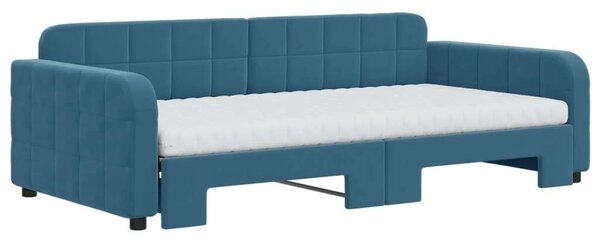 VidaXL kék bársony kihúzható heverő matraccal 100 x 200 cm