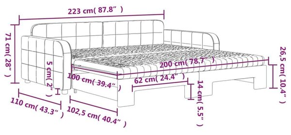 VidaXL kék bársony kihúzható heverő matraccal 100 x 200 cm