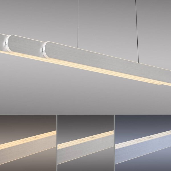 Paul Neuhaus LED-es függőlámpa Adriana, alumínium, 160 cm hosszúságú, dimmelhető, Alu / szürke / cink, Nappali / Étkező, Alumínium, Modern
