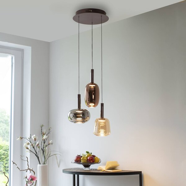 Paul Neuhaus Irides LED-es függőlámpa, Ø 43 cm, színes, üveg, dimmelhető, Többszínű, Nappali / Étkező, Üveg, Modern