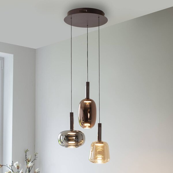 Paul Neuhaus Irides LED-es függőlámpa, Ø 43 cm, színes, üveg, dimmelhető, Többszínű, Nappali / Étkező, Üveg, Modern