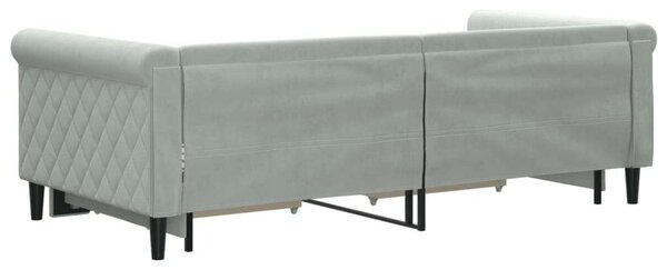 VidaXL világosszürke kihúzható bársony heverő fiókkal 90 x 190 cm