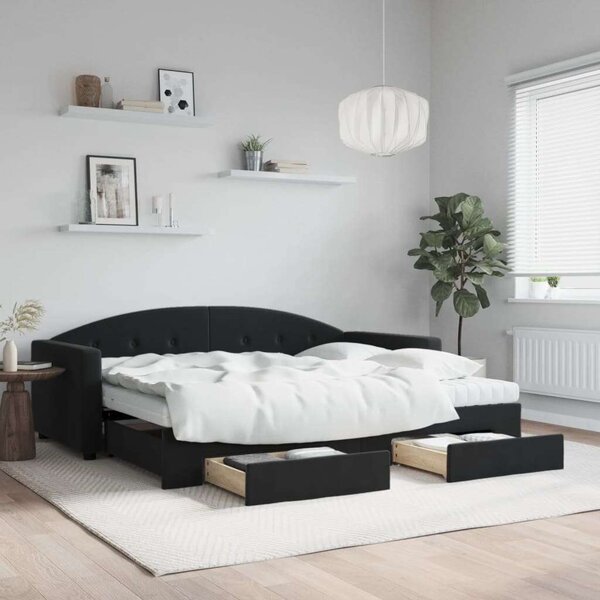 VidaXL fekete kihúzható bársony heverő fiókkal 90 x 190 cm
