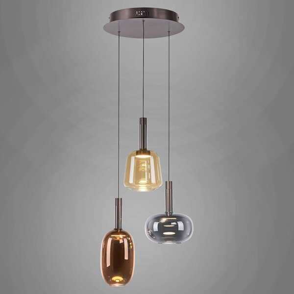 Paul Neuhaus Irides LED-es függőlámpa, Ø 43 cm, színes, üveg, dimmelhető, Többszínű, Nappali / Étkező, Üveg, Modern