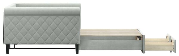 VidaXL világosszürke kihúzható bársony heverő fiókkal 100 x 200 cm