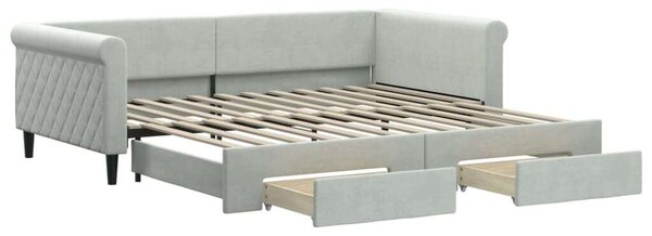VidaXL világosszürke kihúzható bársony heverő fiókkal 100 x 200 cm