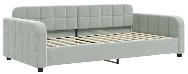 VidaXL világosszürke kihúzható bársony heverő fiókkal 100 x 200 cm