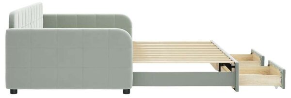 VidaXL világosszürke kihúzható bársony heverő fiókkal 100 x 200 cm