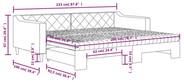 VidaXL tópszínű kihúzható szövet heverő matracokkal 90 x 200 cm