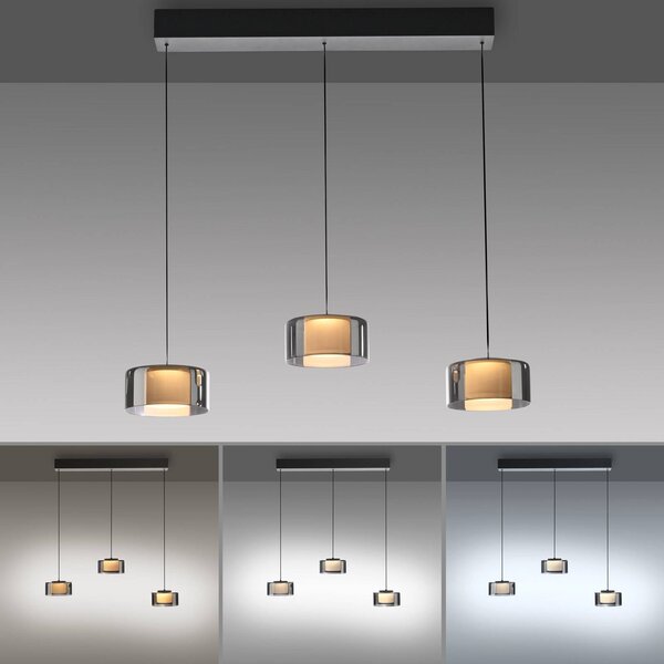 Paul Neuhaus Rika LED-es függőlámpa, 71 cm, üveg, fényerőszabályzóval,, dimmelhető, Fekete, Nappali / Étkező, Üveg, Modern
