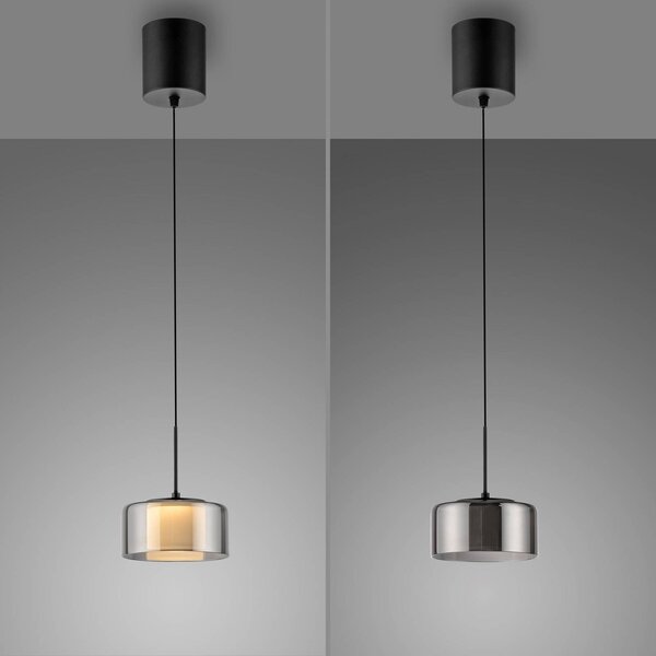 Paul Neuhaus LED-es függőlámpa Rika, Ø 15 cm, üveg, fényerőszabályzóval,, dimmelhető, Fekete, Nappali / Étkező, Üveg, Modern