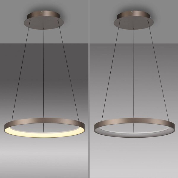Paul Neuhaus LED-es függőlámpa Hoop, barna, Ø 57 cm, fényerőszabályzóval, dimmelhető, Barna / rozsda, Nappali / Étkező, fém, Modern