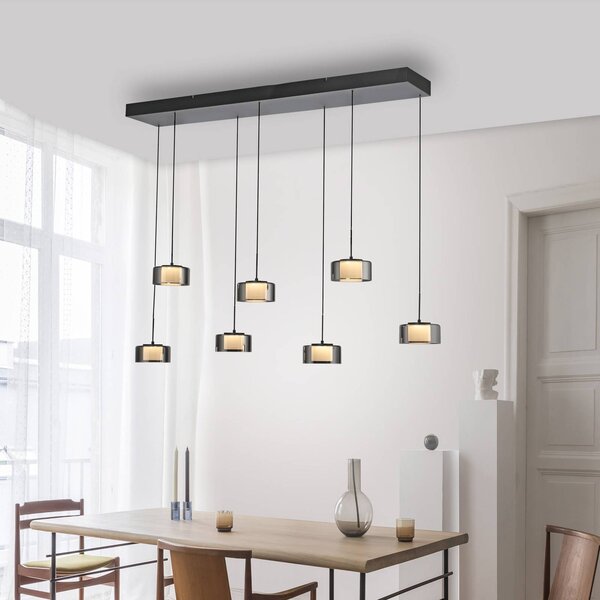 Paul Neuhaus Rika LED-es függőlámpa, 135 cm, üveg, fényerőszabályzóval,, dimmelhető, Fekete, Nappali / Étkező, Üveg, Modern