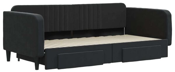 VidaXL fekete kihúzható bársony heverő fiókkal 100 x 200 cm