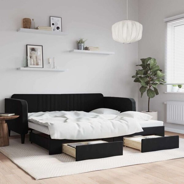 VidaXL fekete kihúzható bársony heverő fiókkal 100 x 200 cm