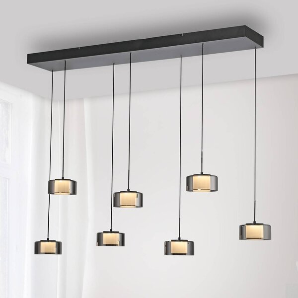 Paul Neuhaus Rika LED-es függőlámpa, 135 cm, üveg, fényerőszabályzóval,, dimmelhető, Fekete, Nappali / Étkező, Üveg, Modern