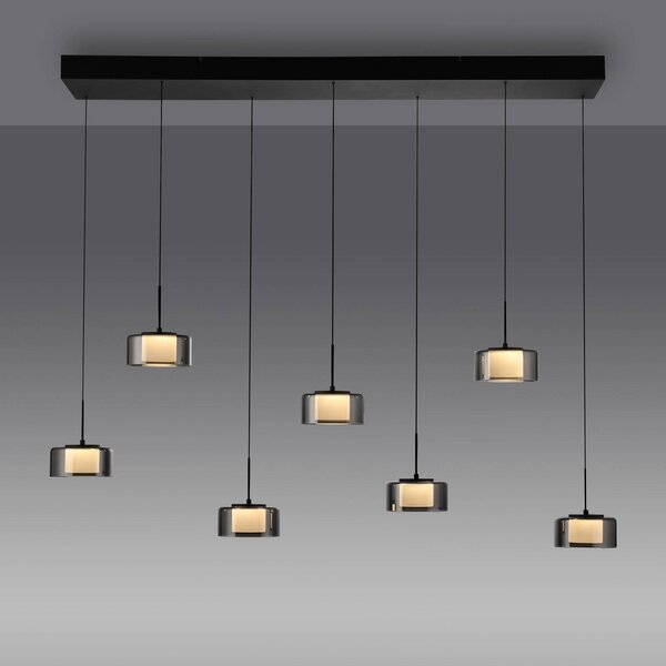 Paul Neuhaus Rika LED-es függőlámpa, 135 cm, üveg, fényerőszabályzóval,, dimmelhető, Fekete, Nappali / Étkező, Üveg, Modern