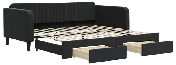 VidaXL fekete kihúzható bársony heverő fiókkal 100 x 200 cm