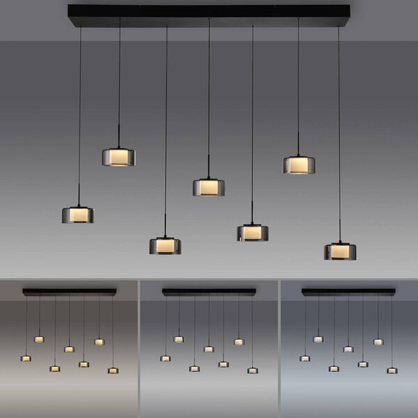 Paul Neuhaus Rika LED-es függőlámpa, 135 cm, üveg, fényerőszabályzóval,, dimmelhető, Fekete, Nappali / Étkező, Üveg, Modern