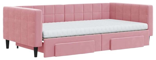 VidaXL rózsaszín kihúzható bársony heverő fiókkal 100 x 200 cm
