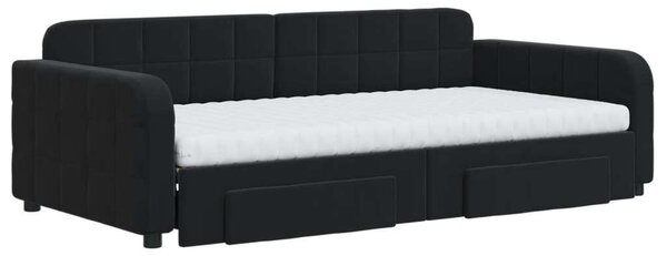 VidaXL fekete kihúzható bársony heverő fiókkal 100 x 200 cm