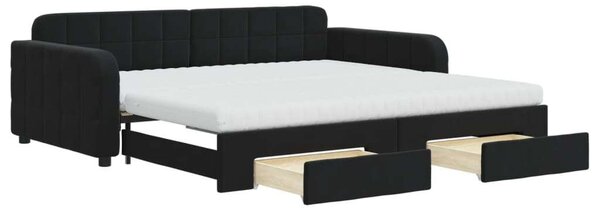 VidaXL fekete kihúzható bársony heverő fiókkal 100 x 200 cm