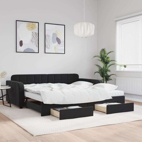 VidaXL fekete kihúzható bársony heverő fiókkal 100 x 200 cm