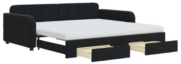 VidaXL fekete kihúzható bársony heverő fiókkal 100 x 200 cm