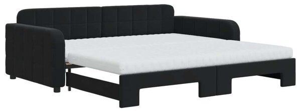 VidaXL fekete kihúzható bársony heverő matraccal 100 x 200 cm