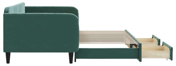 VidaXL sötétzöld kihúzható bársony heverő fiókkal 100 x 200 cm