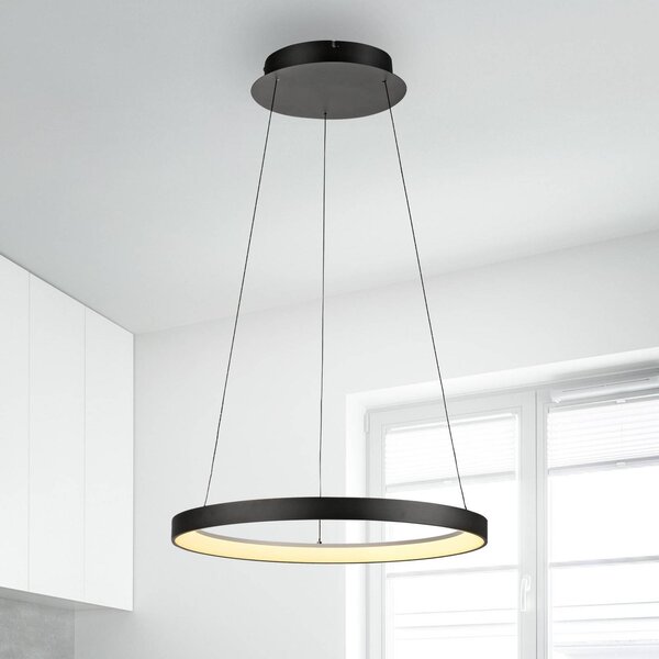 Paul Neuhaus LED-es függőlámpa Hoop, fekete, Ø 57 cm, dimmelhető, dimmelhető, Fekete, Nappali / Étkező, fém, Modern