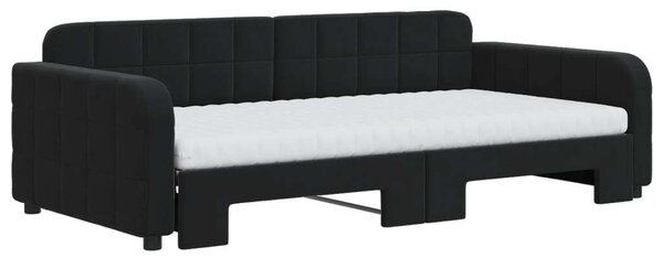 VidaXL fekete kihúzható bársony heverő matraccal 100 x 200 cm