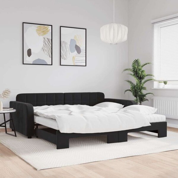 VidaXL fekete kihúzható bársony heverő matraccal 100 x 200 cm
