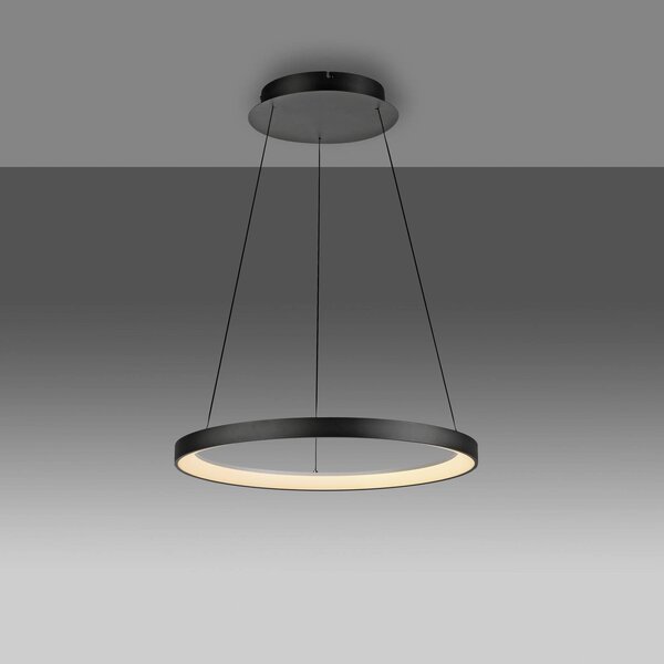 Paul Neuhaus LED-es függőlámpa Hoop, fekete, Ø 57 cm, dimmelhető, dimmelhető, Fekete, Nappali / Étkező, fém, Modern