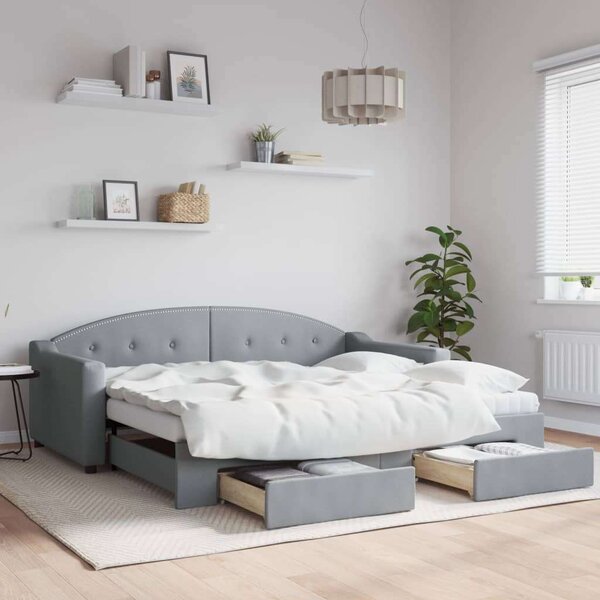 VidaXL világosszürke kihúzható szövet heverő fiókkal 90 x 190 cm