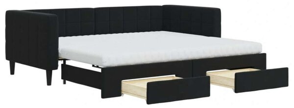 VidaXL fekete kihúzható bársony heverő fiókkal 90 x 190 cm