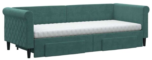 VidaXL sötétzöld kihúzható bársony heverő fiókkal 80 x 200 cm
