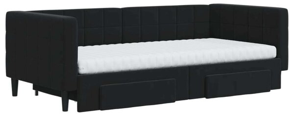 VidaXL fekete kihúzható bársony heverő fiókkal 90 x 190 cm