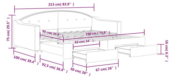 VidaXL világosszürke kihúzható szövet heverő fiókkal 90 x 190 cm