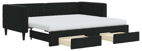 VidaXL fekete kihúzható bársony heverő fiókkal 90 x 190 cm