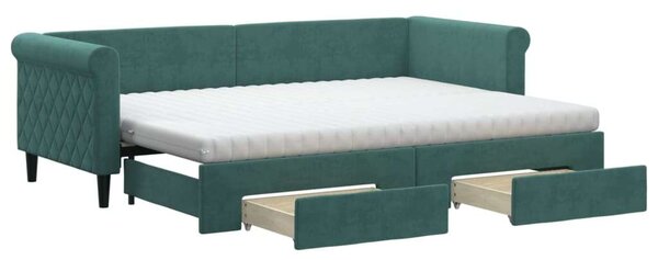 VidaXL sötétzöld kihúzható bársony heverő fiókkal 80 x 200 cm
